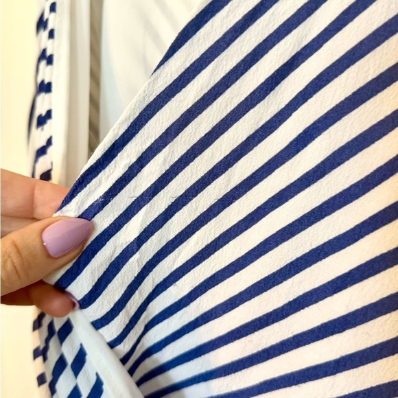 Loft Navy Blue & White Striped Sleeveless V-Neck Dress with Tie Belt- Size 10 - Picture 8 of 8